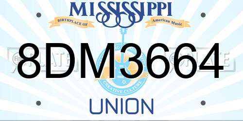 8DM3664 Mississippi License Plate