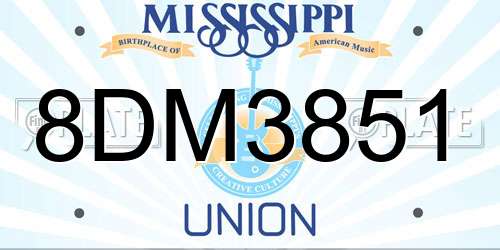 8DM3851 Mississippi License Plate