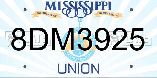 8DM3925 Mississippi License Plate