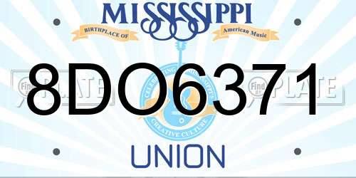8DO6371 Mississippi License Plate