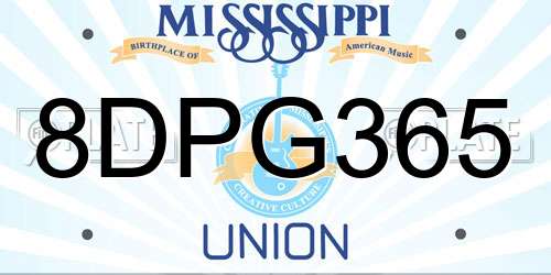 8DPG365 Mississippi License Plate