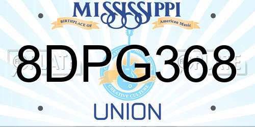 8DPG368 Mississippi License Plate