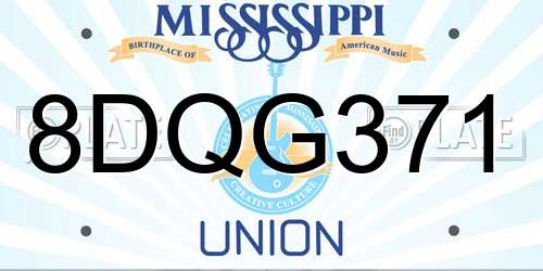 8DQG371 Mississippi License Plate