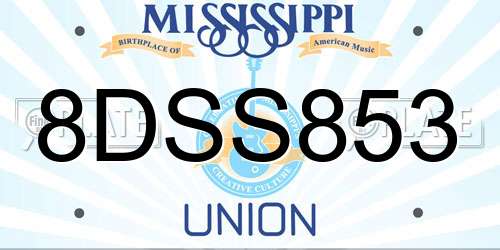 8DSS853 Mississippi License Plate