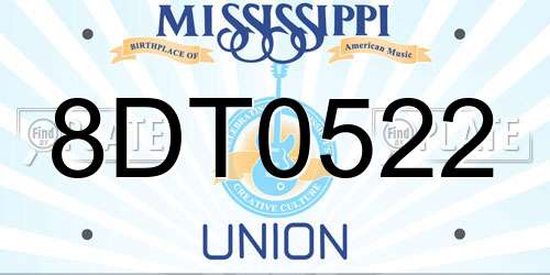 8DT0522 Mississippi License Plate