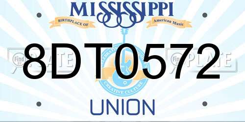 8DT0572 Mississippi License Plate