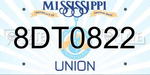 8DT0822 Mississippi License Plate