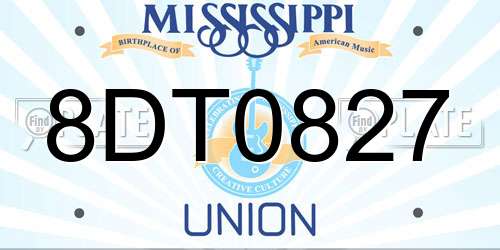 8DT0827 Mississippi License Plate