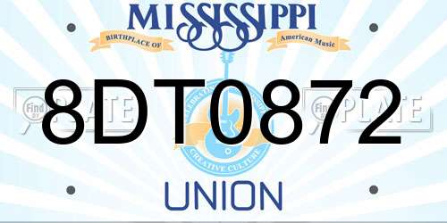 8DT0872 Mississippi License Plate