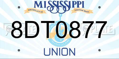 8DT0877 Mississippi License Plate