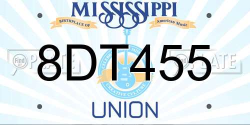8DT455 Mississippi License Plate
