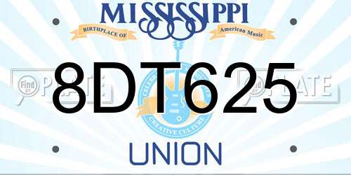 8DT625 Mississippi License Plate