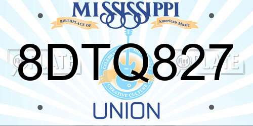 8DTQ827 Mississippi License Plate