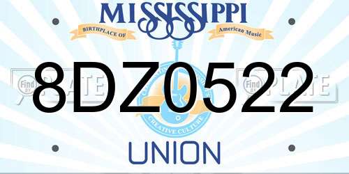 8DZ0522 Mississippi License Plate
