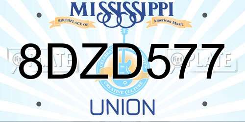 8DZD577 Mississippi License Plate