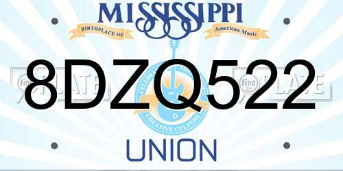 8DZQ522 Mississippi License Plate