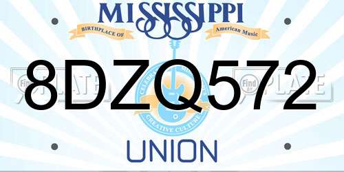 8DZQ572 Mississippi License Plate