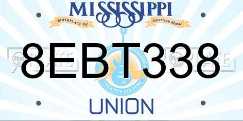 8EBT338 Mississippi License Plate