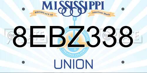 8EBZ338 Mississippi License Plate