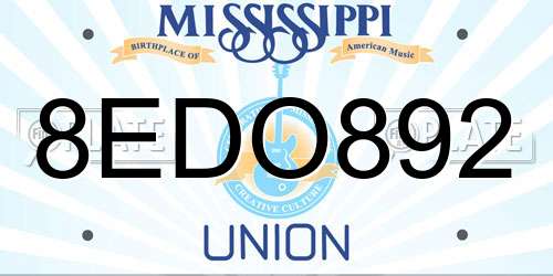 8EDO892 Mississippi License Plate