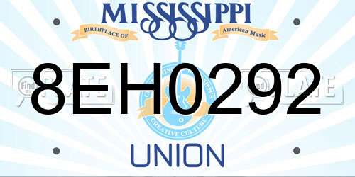 8EH0292 Mississippi License Plate