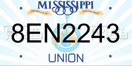 8EN2243 Mississippi License Plate