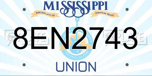 8EN2743 Mississippi License Plate