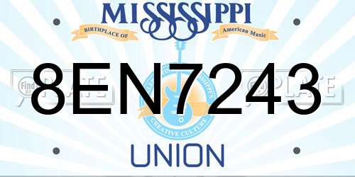 8EN7243 Mississippi License Plate