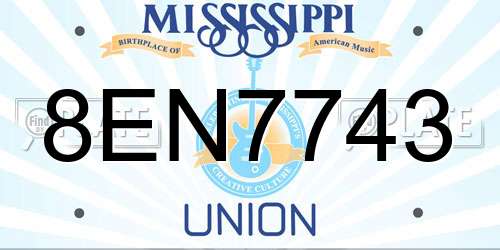 8EN7743 Mississippi License Plate