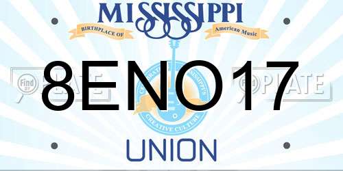 8ENO17 Mississippi License Plate