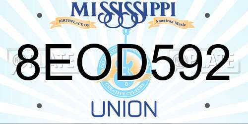 8EOD592 Mississippi License Plate