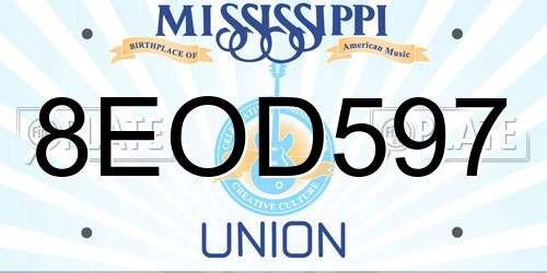 8EOD597 Mississippi License Plate