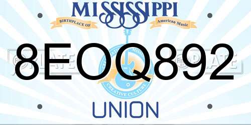 8EOQ892 Mississippi License Plate