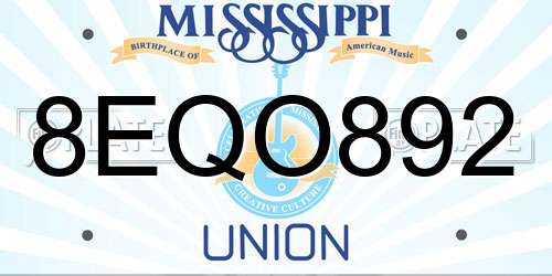 8EQO892 Mississippi License Plate
