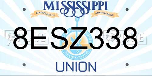 8ESZ338 Mississippi License Plate