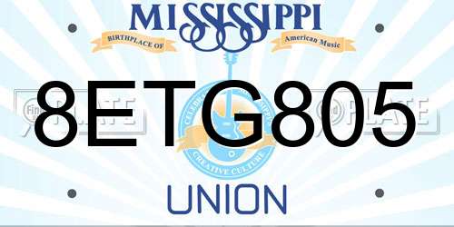 8ETG805 Mississippi License Plate