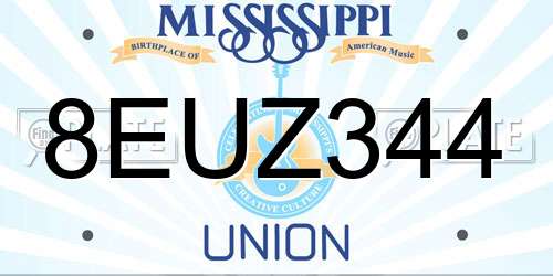8EUZ344 Mississippi License Plate