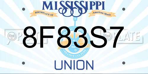 8F83S7 Mississippi License Plate