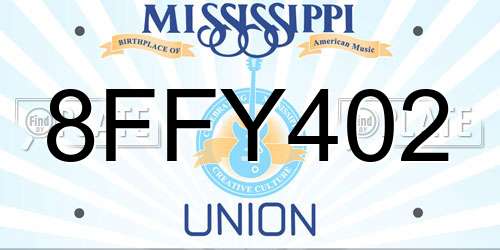 8FFY402 Mississippi License Plate
