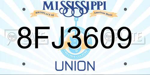 8FJ3609 Mississippi License Plate