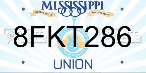 8FKT286 Mississippi License Plate