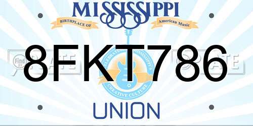 8FKT786 Mississippi License Plate