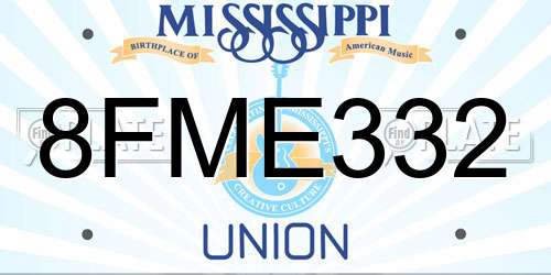 8FME332 Mississippi License Plate