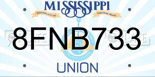 8FNB733 Mississippi License Plate