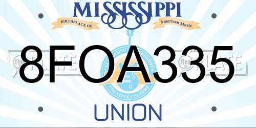 8FOA335 Mississippi License Plate