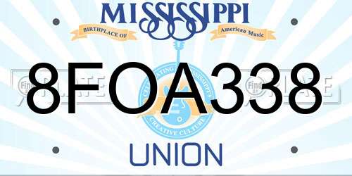 8FOA338 Mississippi License Plate