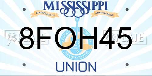 8FOH45 Mississippi License Plate
