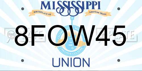 8FOW45 Mississippi License Plate