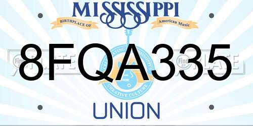 8FQA335 Mississippi License Plate