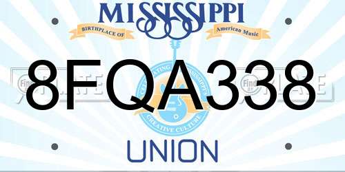8FQA338 Mississippi License Plate